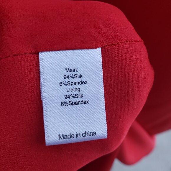 St John Couture Shift Dress Red Silk Long Sleeve Grommets Studs 16 - Picture 7 of 7